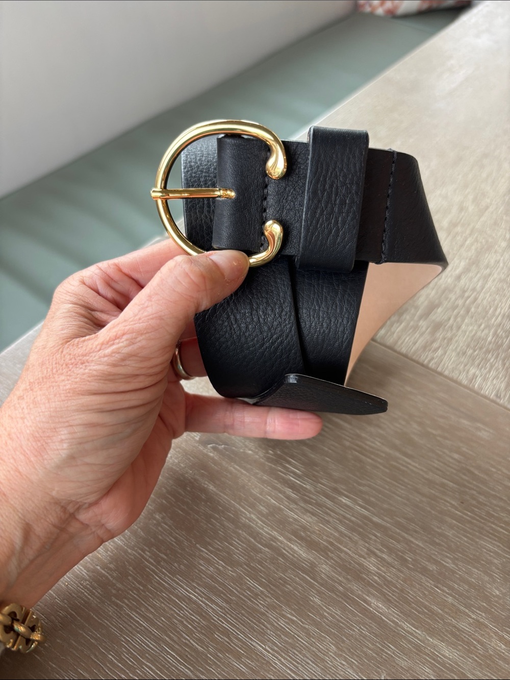 B-Low the Belt Black Leather Belt with Gold Round Buckle